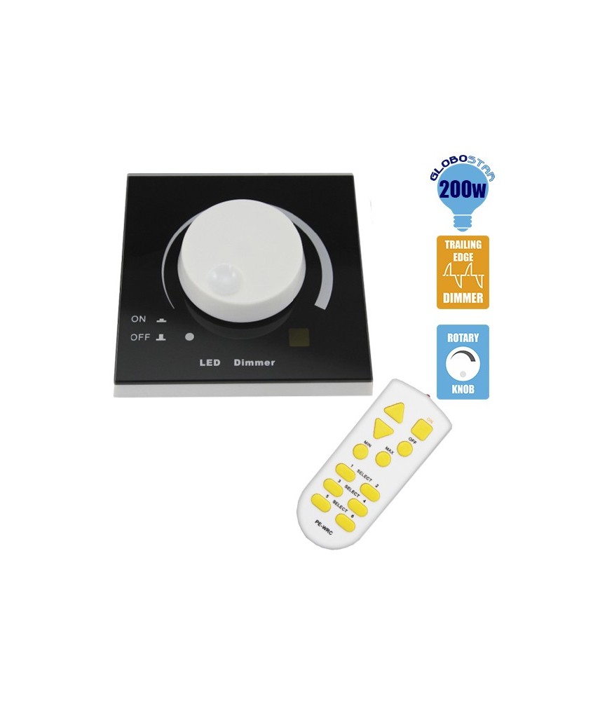 Ασύρματο LED Dimmer Τοίχου Μαύρο 220v (200w) Trailing Edge GloboStar 50050